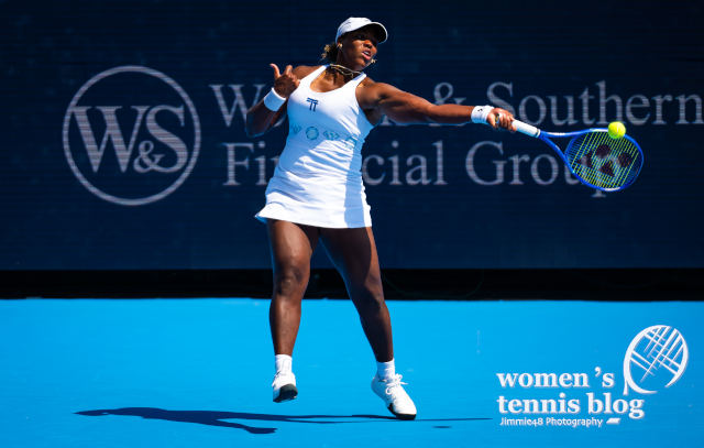 Taylor Townsend wore apparel featuring the interlocking TT logo at the Cincinnati Open.