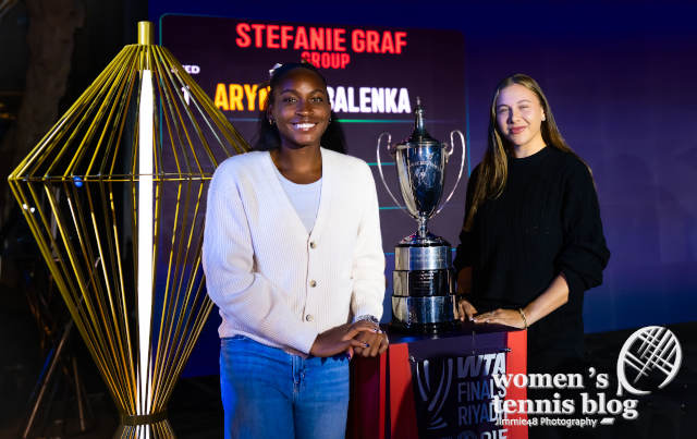 Coco Gauff and Amanda Anisimova at the WTA Finals Riyadh draw ceremony