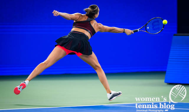 Aryna Sabalenka in her New York Nike dress
