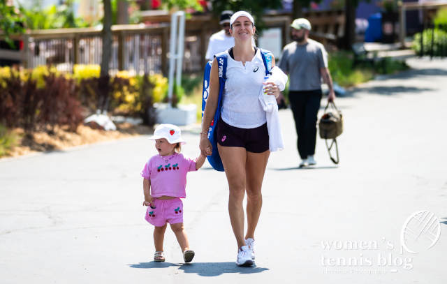 Belinda Bencic with her daughter Bella at the National Bank Open in Toronto