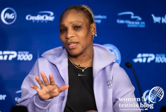 Serena Williams talks to the press at the 2026 Cincinnati Open