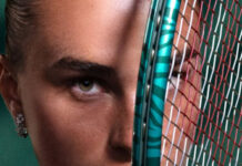 Sabalenka playing with the Tiger racquet at the National Bank Open in Toronto